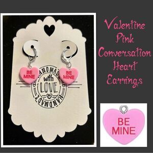 Valentine Pink Conversation Heart Earrings, Valentine’s Day Gift For Her